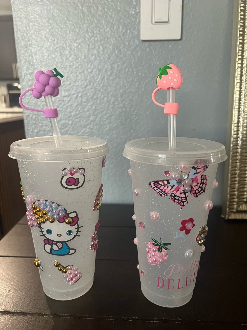 Hello Kitty Pink and Purple Bejeweled Reusable Drink Tumbler Set